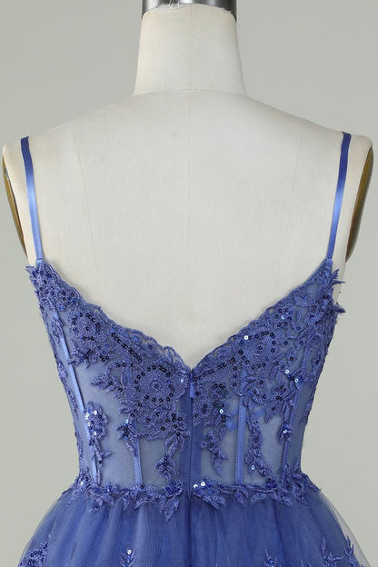 Sexy A Line Lace Short Navy Blue Homecoming Dress P2277