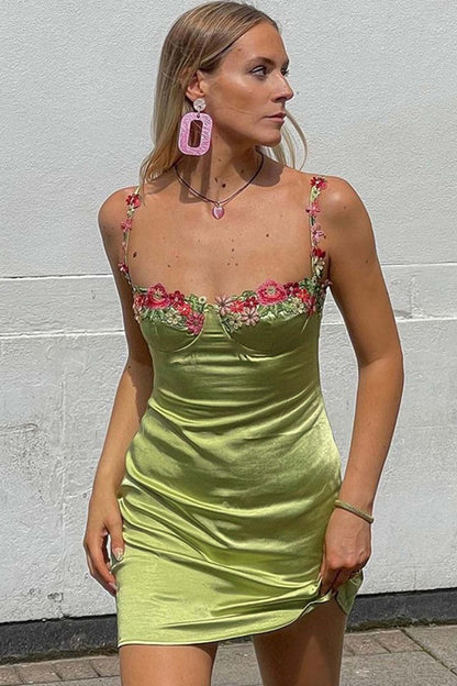 Cute Sheath Straps Short Green Homecoming Dresses P2291