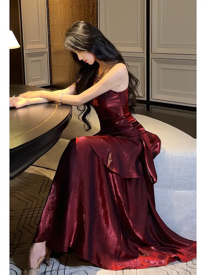 Modest Mermaid Spaghetti Straps Long Prom Dresses Birthday Party Dress Evening Gowns P2357