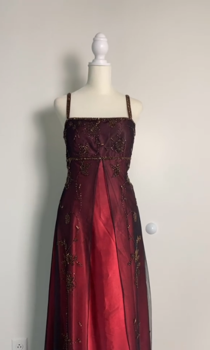 Sexy A Line Spaghetti Straps Burgundy Long Evening Dress Party Dress Prom Dresses P2412