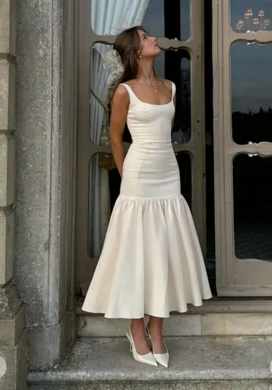 Mermaid White Ruffles Long Prom Dress Midi Formal Dresses