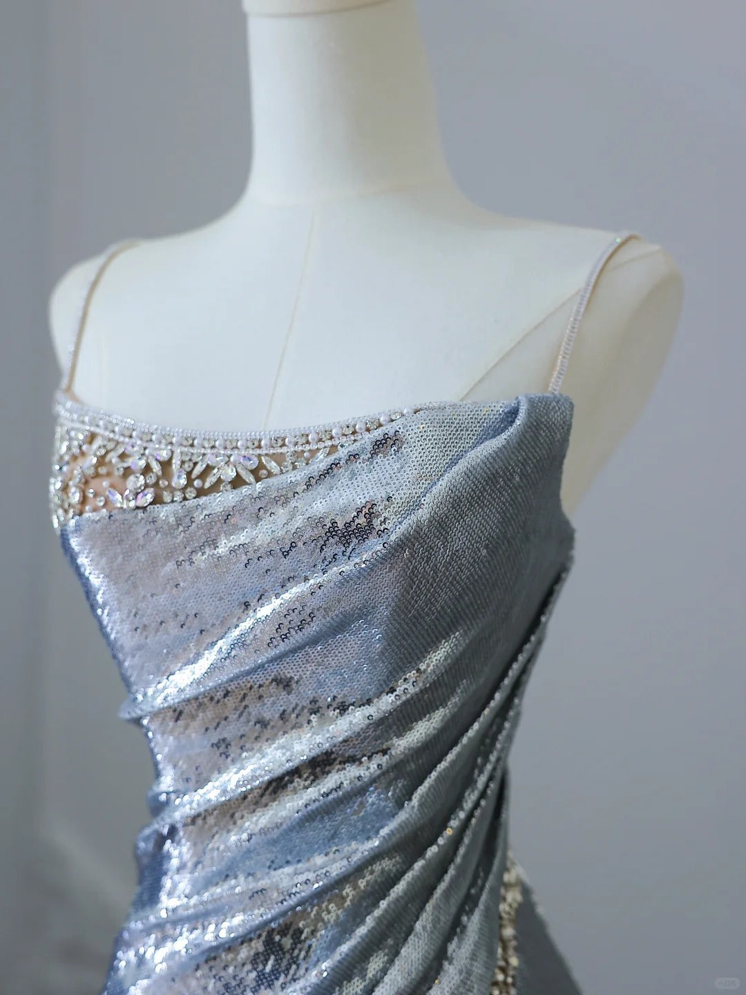 Silver Strap Sequin Mermaid Floor Length Wedding Dress P2514