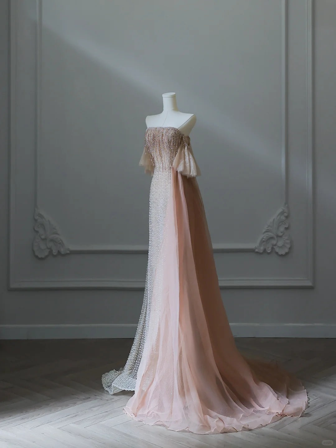 Elegant Champagne Tassel One Shoulder Beaded Prom Dress P2539
