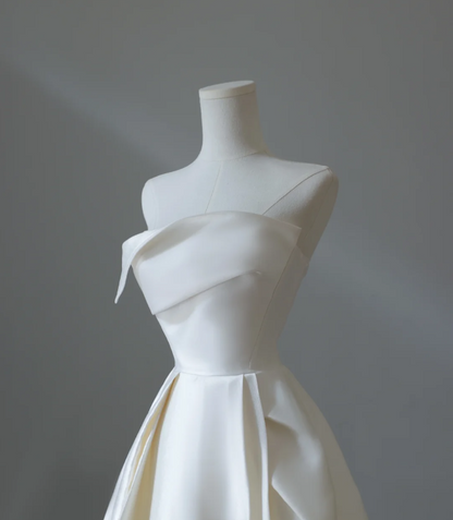 Simple and Elegant White Satin A-Line Wedding Dress P2571