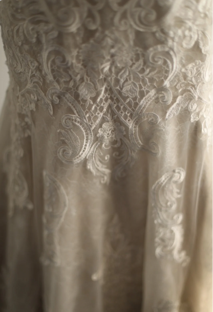 Vintage Lace Mesh Splicing Heart-Shaped Neck Mermaid Princess Wedding Dress P2814
