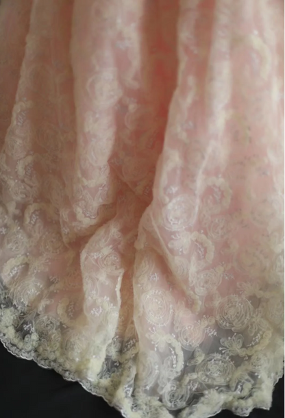 Elegant Slim-Fit Fishtail Pink Satin Mesh Floral Strapless Wedding Dress P2835