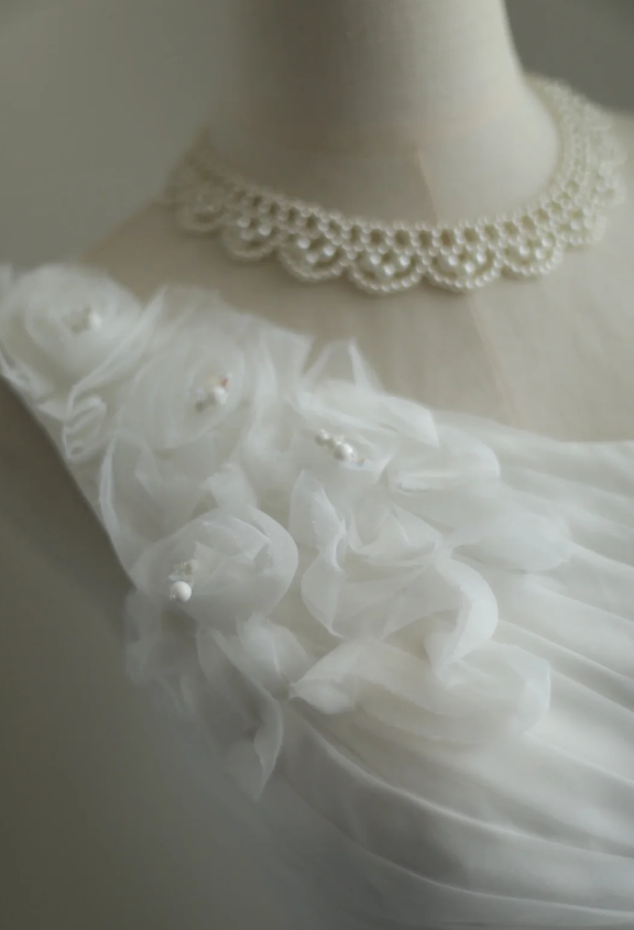Elegant white flower retro palace slim fishtail tulle wedding dress P2854
