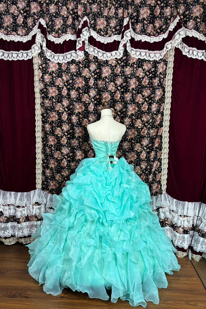Special color cyan tube top irregular tulle princess floor-length wedding dress P2971