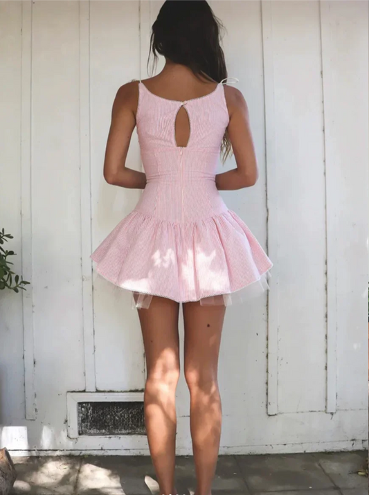 Beautiful pink girly suspender mini birthday party homecoming dress P3131