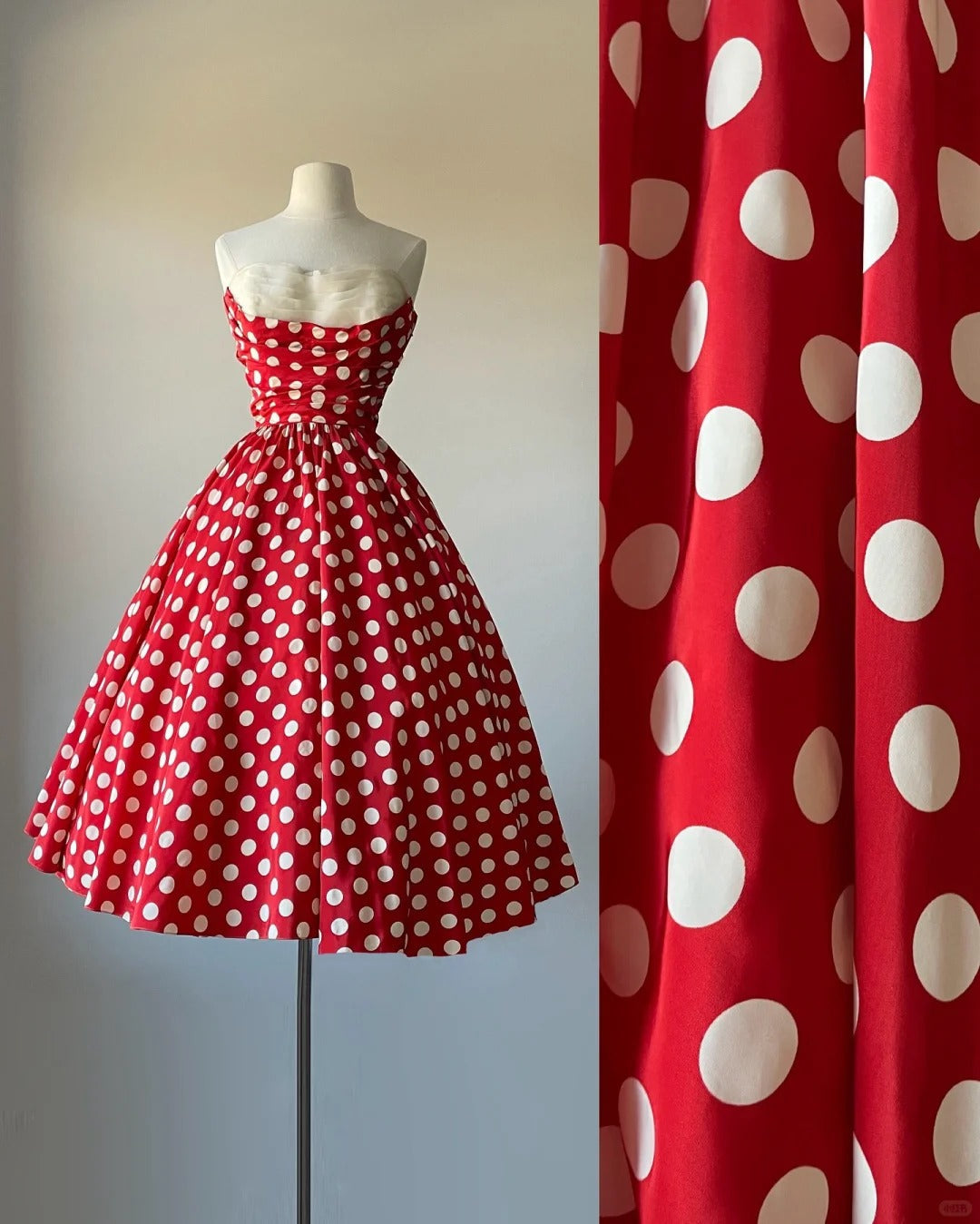 Red polka dot strapless off-shoulder A-line homecoming dress P3142