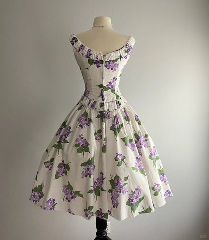 Vintage Round Neck Sleeveless Floral Handle A-Line Homecoming Dress P3145