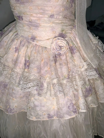 Printed Strapless 3D Flower Sweet A-Line Homecoming Dress P3157