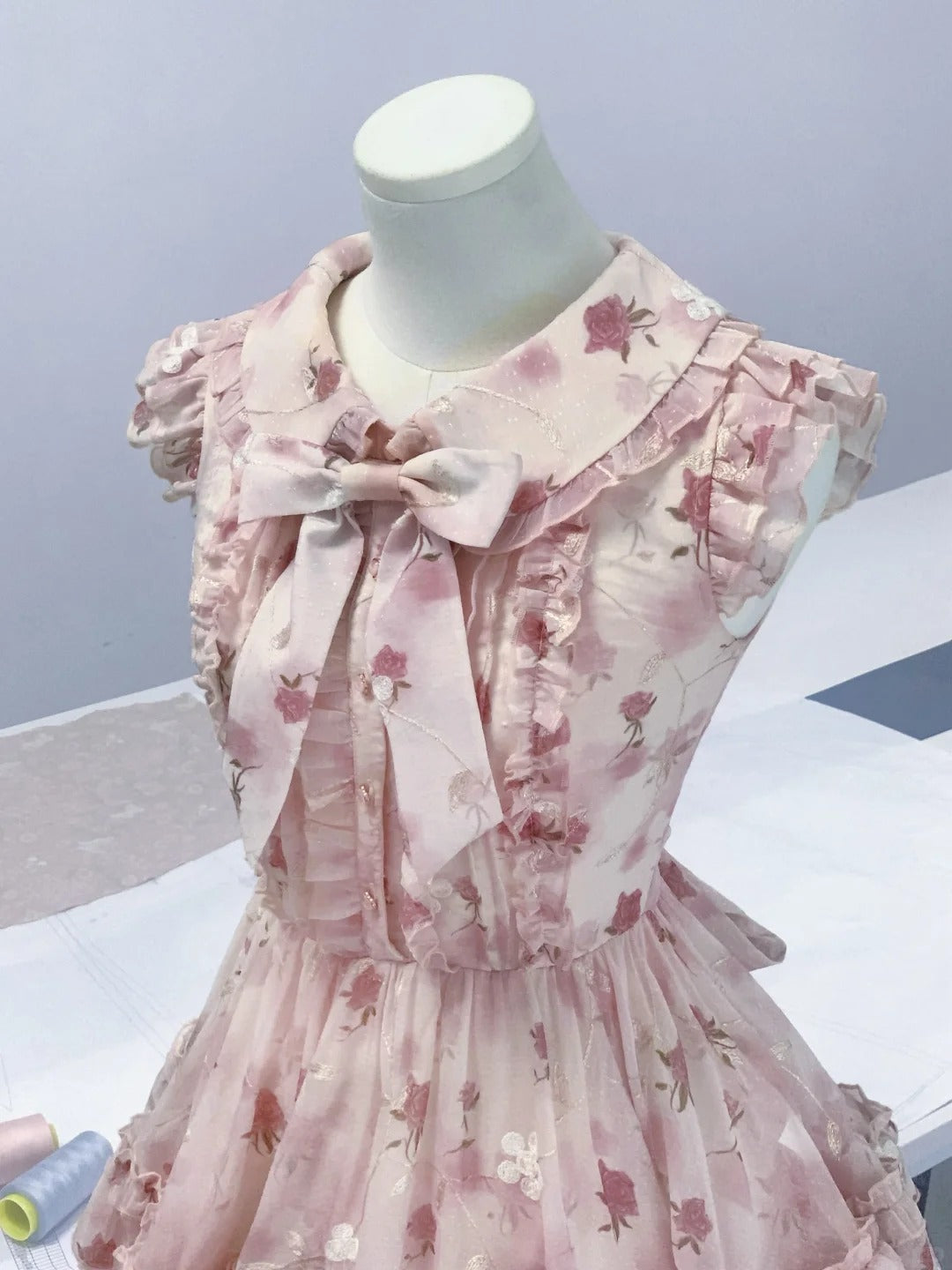 Sweet baby doll collar floral small flying sleeve puffy homecoming dress P3164