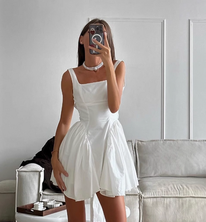 Simple Backless Strap Bow Mini Homecoming Dress P3198