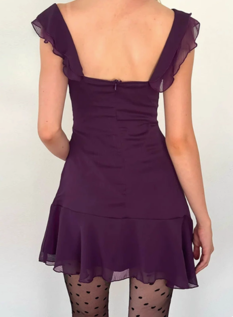 Charming Purple Square Neck Ruffle Irregular Chiffon Birthday Party Dress P3213