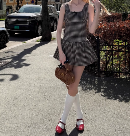 Cute Plaid Sleeveless A-Line Preppy Homecoming Dress P3218