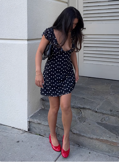 Sexy low-cut polka dot V-neck mesh sleeveless homecoming dress P3229