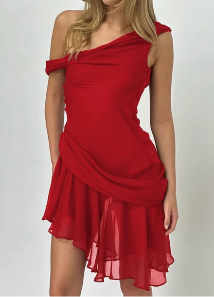 Sweet Sleeveless Off-the-shoulder Chiffon Irregular Skirt Homecoming Dress P3248