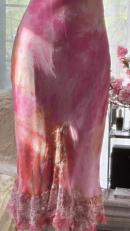 Elegant Rose Oil Painting Gradient Pink Mermaid Prom Dress P3279