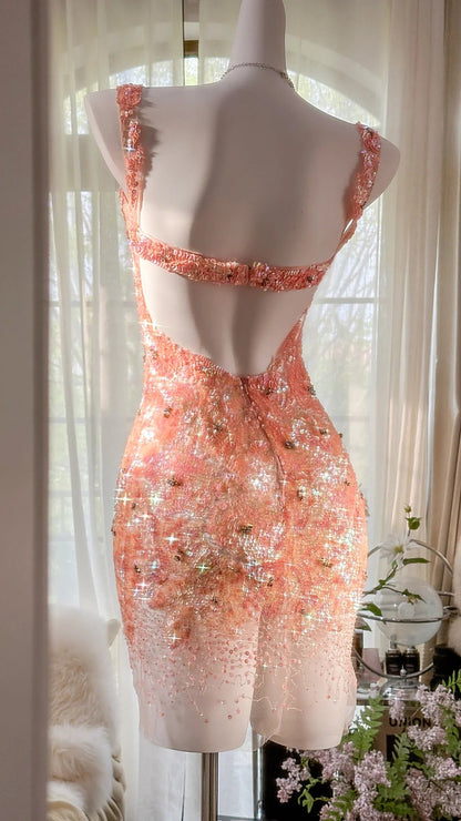 Sparkling Grapefruit Fitted Short Prom Dress P3282