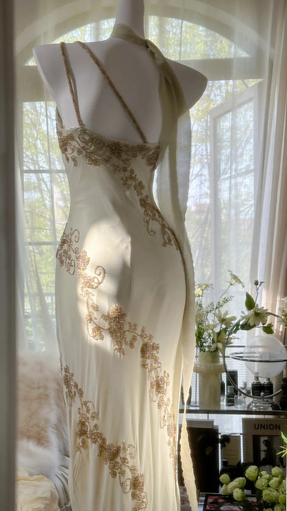 Flowy One Shoulder Chiffon Beaded Elegant Prom Dress P3283