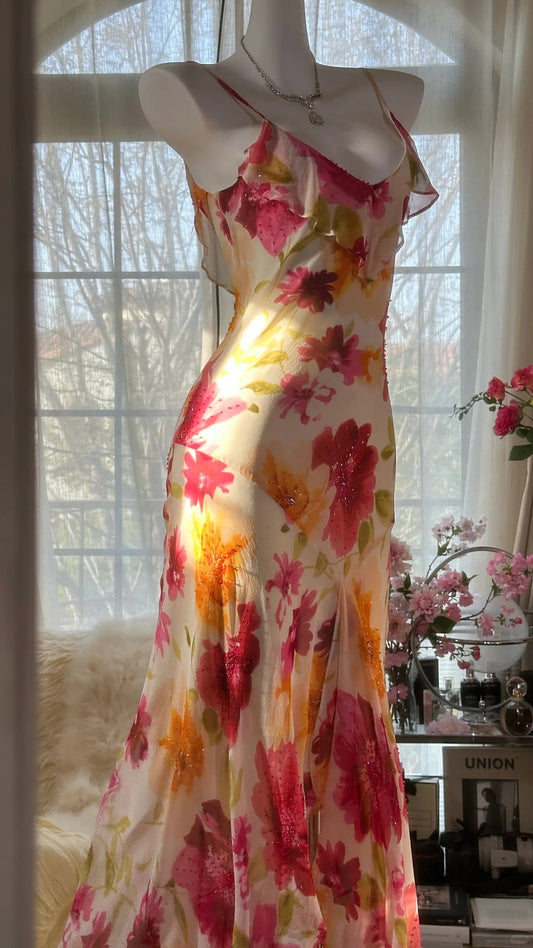 Colorful Printed V-Neck Chiffon Mermaid Prom Dress P3288