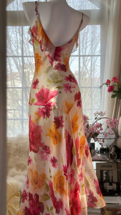 Colorful Printed V-Neck Chiffon Mermaid Prom Dress P3288