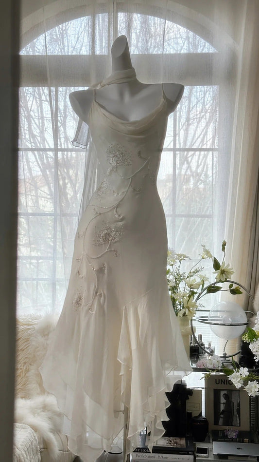 Pure and Elegant Chiffon Strap Beaded Mermaid Prom Dress P3292
