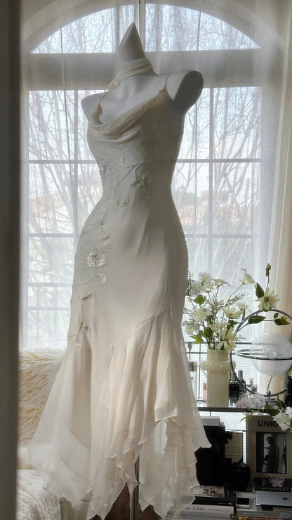 Pure and Elegant Chiffon Strap Beaded Mermaid Prom Dress P3292