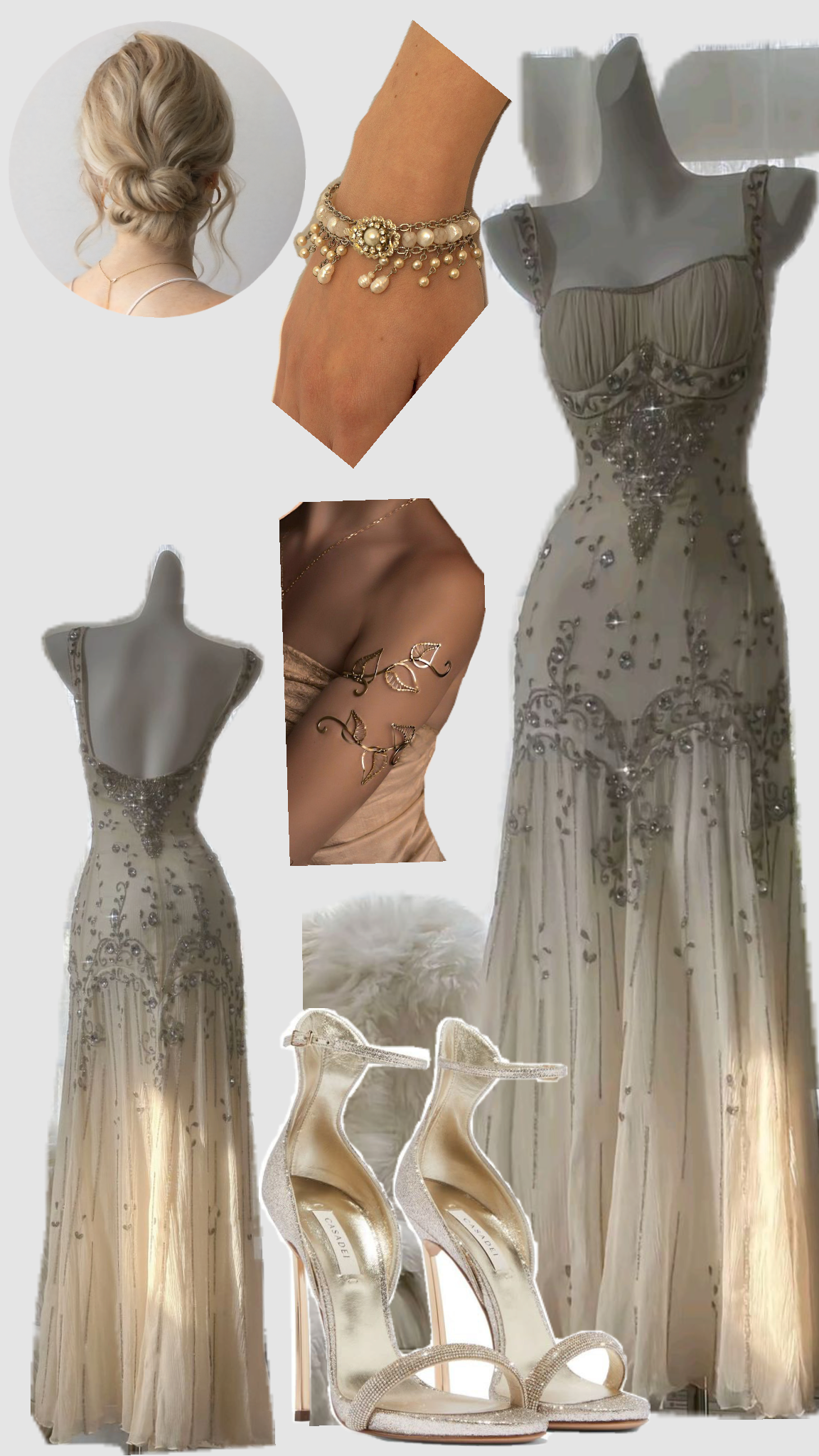 Vintage Ivory Beaded Chiffon Mermaid Prom Dress P3293