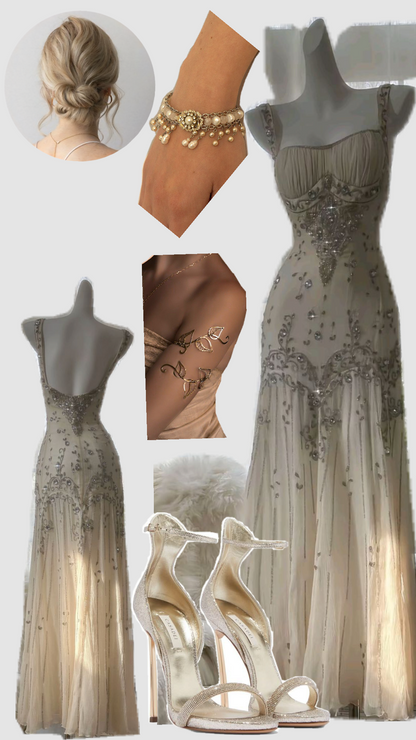 Vintage Ivory Beaded Chiffon Mermaid Prom Dress P3293