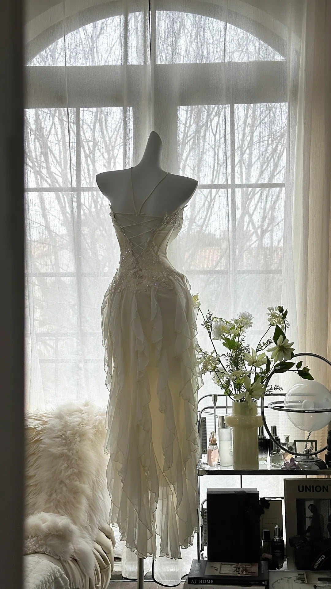 Fairy-like Tube Top With Heart-shaped  Collar And Beaded Wood Ear Curled Skirt Chiffon Prom Dress P3294