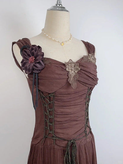 Vintage Brown 3D Flower Braided Homecoming Dress P3362