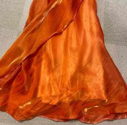 Beautiful Orange Shoulder Strap Laser 3D Flower Mermaid Prom Dress P3372