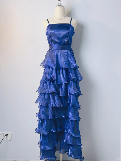 Cute Royal Blue Cake Skirt A-line Long Prom Dress P3375
