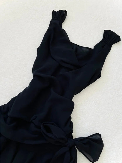 Cute Black Chiffon Strap Mini Homecoming Dress P3405