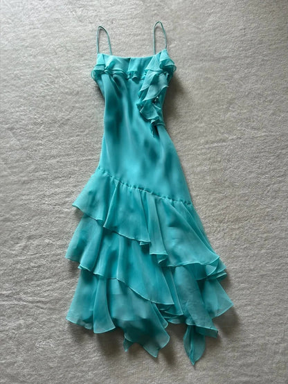 Beautiful Blue Chiffon Ruffle Homecoming Dress P3412