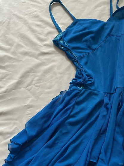 Lovely Royal Blue Chiffon Ruffle Spaghetti Strap Homecoming Dress P3417