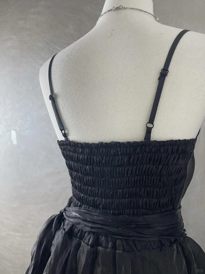 Chic Black Laser Spaghetti Strap Cake Skirt Homecoming Dress P3418
