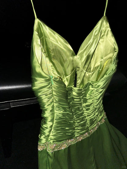 Fresh Green Spaghetti Strap Satin Long Prom Dress P3440