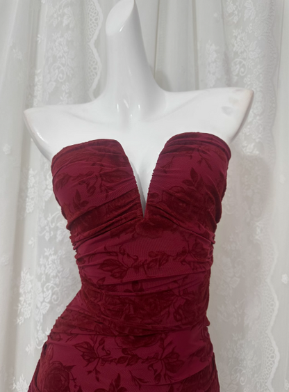 Sexy Tube Top Printed Waist And Hip-hugging Prom Dress P3465