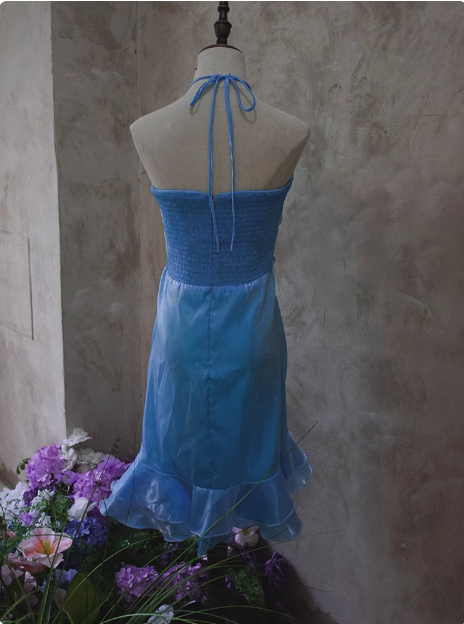 Beautiful Halterneck Off-shoulder Sleeveless Irregular Birthday Party Homecoming Dress P3484