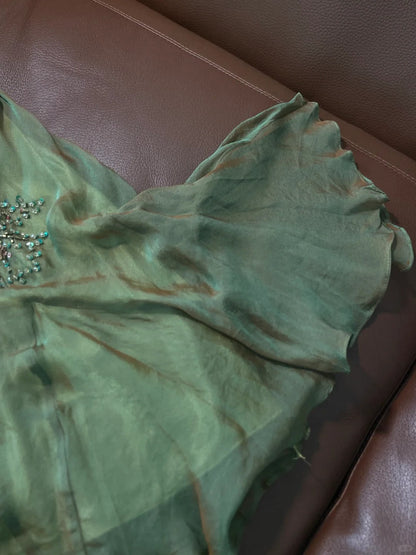 Elegant Green Spaghetti Strap Beaded Chiffon Mermaid Prom Dress P3491