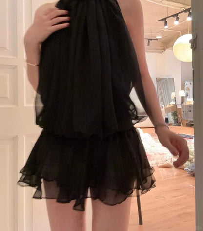 Simple Black Turtleneck Off-The-Shoulder Chiffon Mini Homecoming Dress P3508