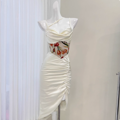 Sexy Satin Halter Waist Print Mermaid Homecoming Dress P3539