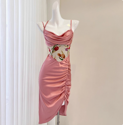 Sexy Satin Halter Waist Print Mermaid Homecoming Dress P3539
