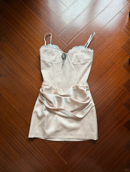 Cute Pink Spaghetti Strap Herringbone Satin Fitted Homecoming Dress P3576