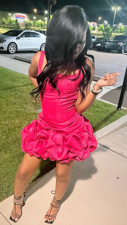 Cute Square Neck Straps Satin Bud Skirt Birthday Dress Homecoming Dress P3596