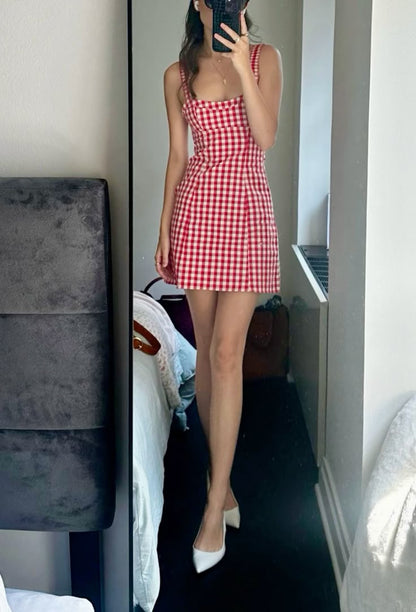 Sweet Checkered Strap Birthday Skirt Homecoming Dress P3601