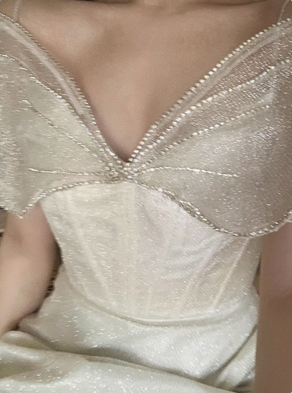 Princess Light Luxury Sling Rhinestone Bow Shiny 17th Birthday Homecoming Dress P3645